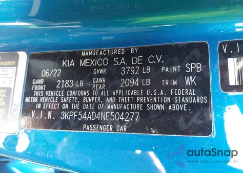 2022 Kia Forte Gt-Line from USA, damaged, VIN 3KPF54AD4NE504277